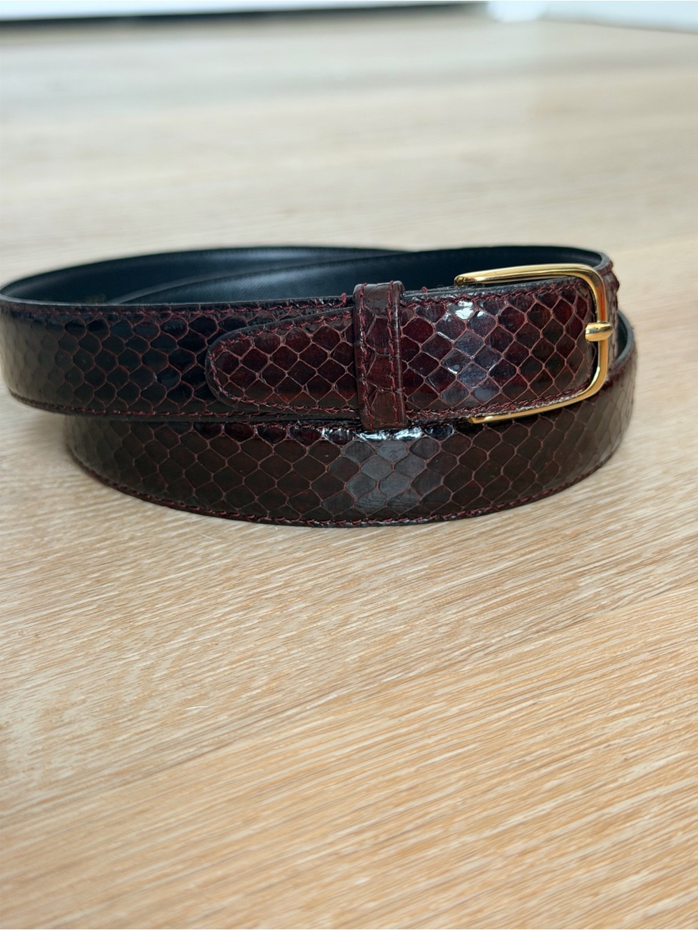 Genuine Snakeskin Belt Burgundy Unisex Animal print Exotic 39”